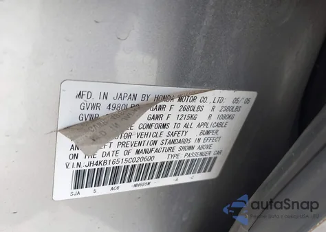 2005 Acura Rl 3.5 z USA, uszkodzony, nr VIN JH4KB16515C020600